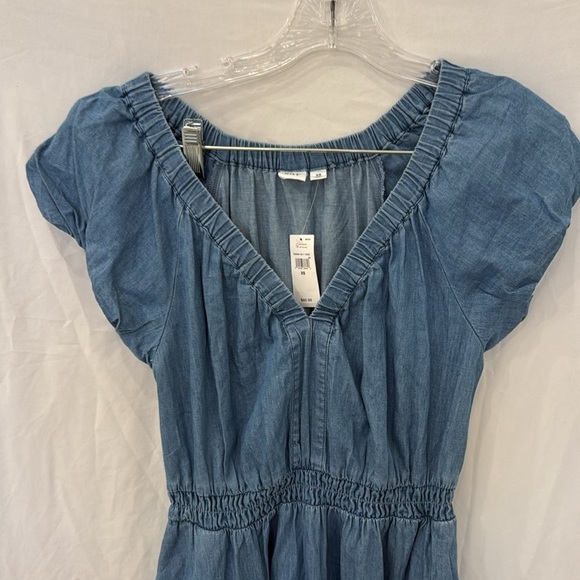 GAP puff sleeve denim v neck midi dress, NWT sz XS - Picture 4 of 7